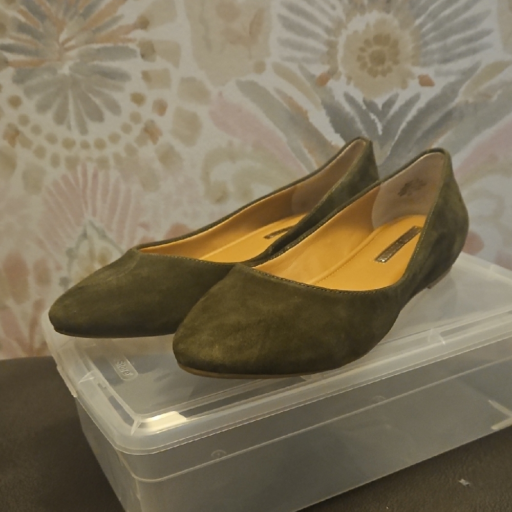 Audrey Brooke Olive Suede Flats